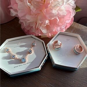 Bomb Party Aquamarine CZ Necklace & Earrings Set Rose Gold Plating